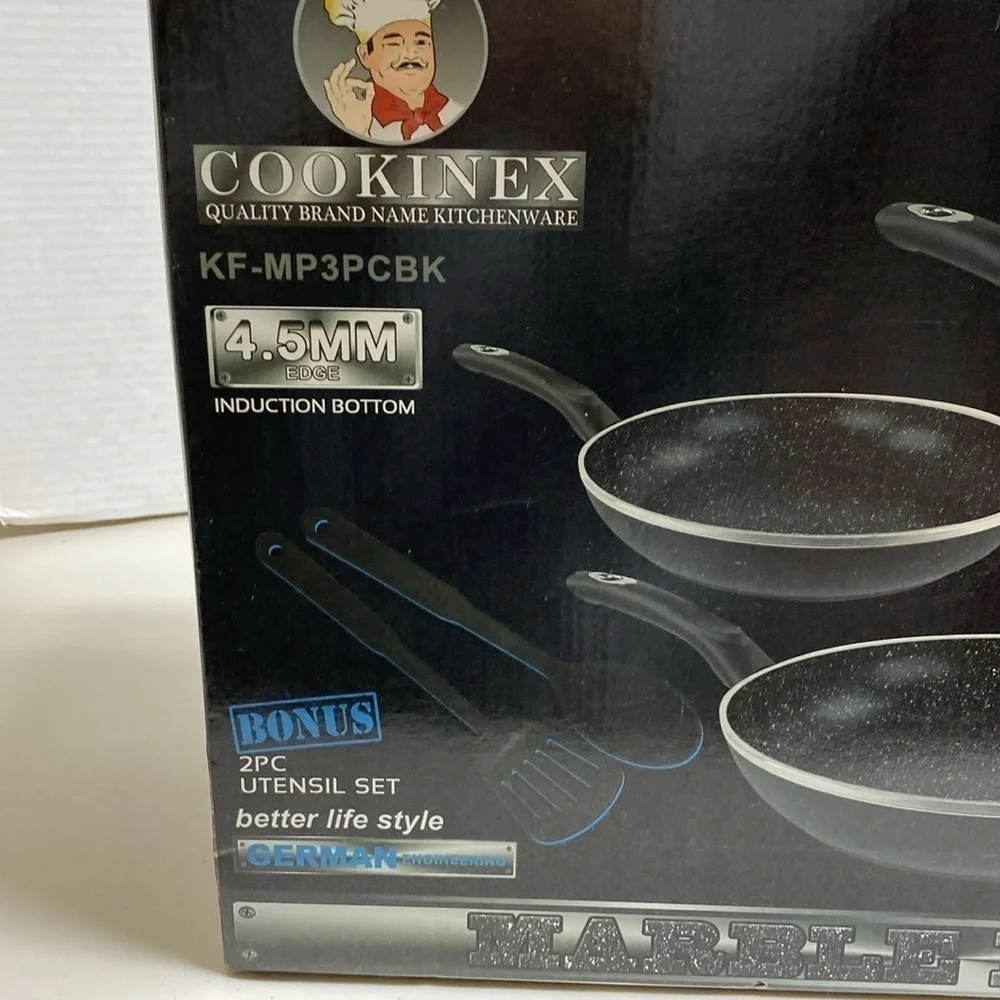 $99 NEW! Heavy Duty Forged Aluminum Fry Pan 3 Piece Set + 2 Bonus Utensils
